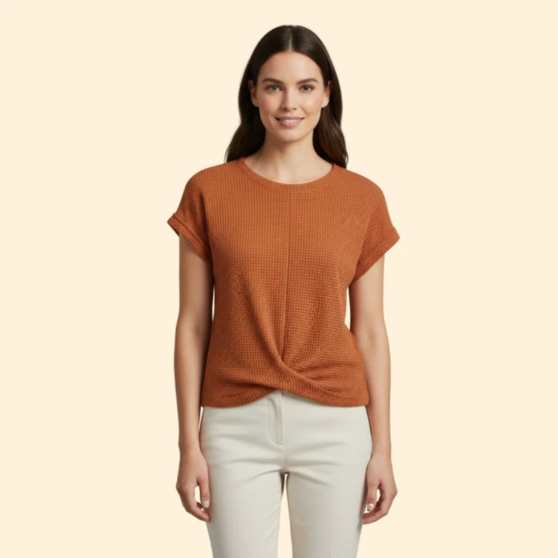Women’s Waffle Knit Tee with Short Sleeves - Image 2