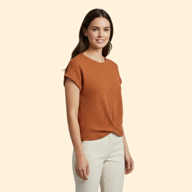 Women’s Waffle Knit Tee with Short Sleeves - Image 3