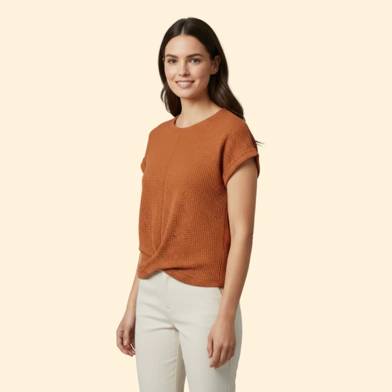 Women’s Waffle Knit Tee with Short Sleeves - Image 4