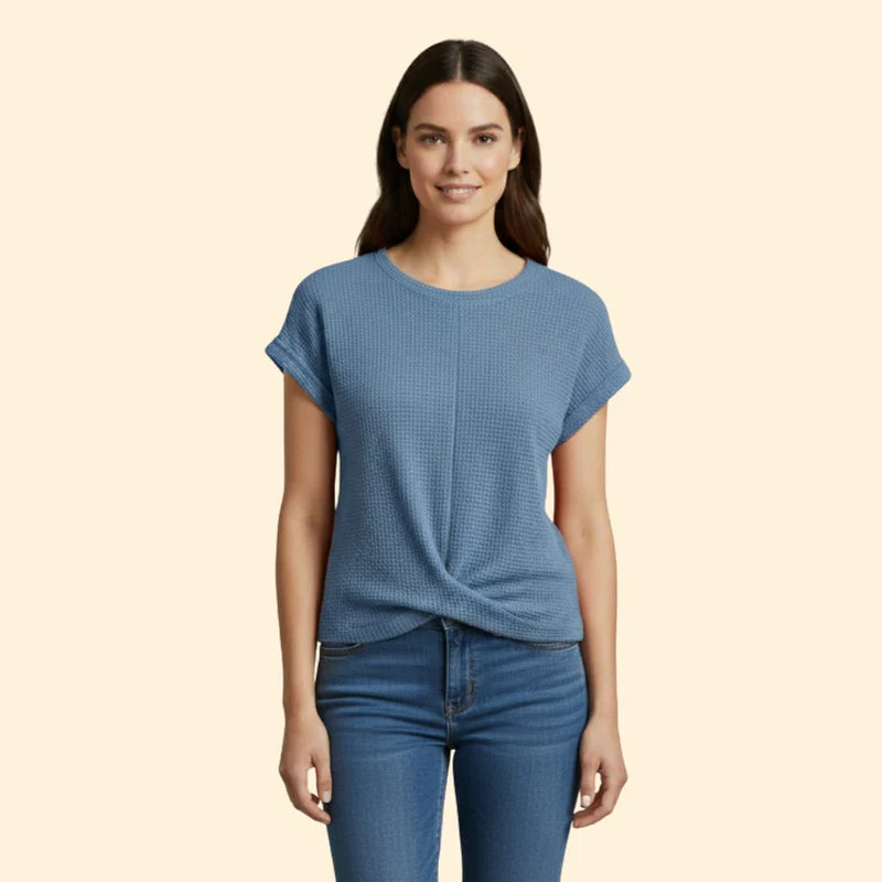 Women’s Waffle Knit Tee with Short Sleeves - Image 7