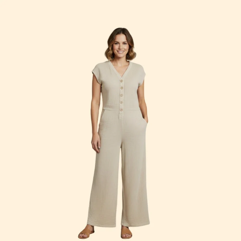 Women’s Wide-Leg Jumpsuit with Button Placket - Image 6