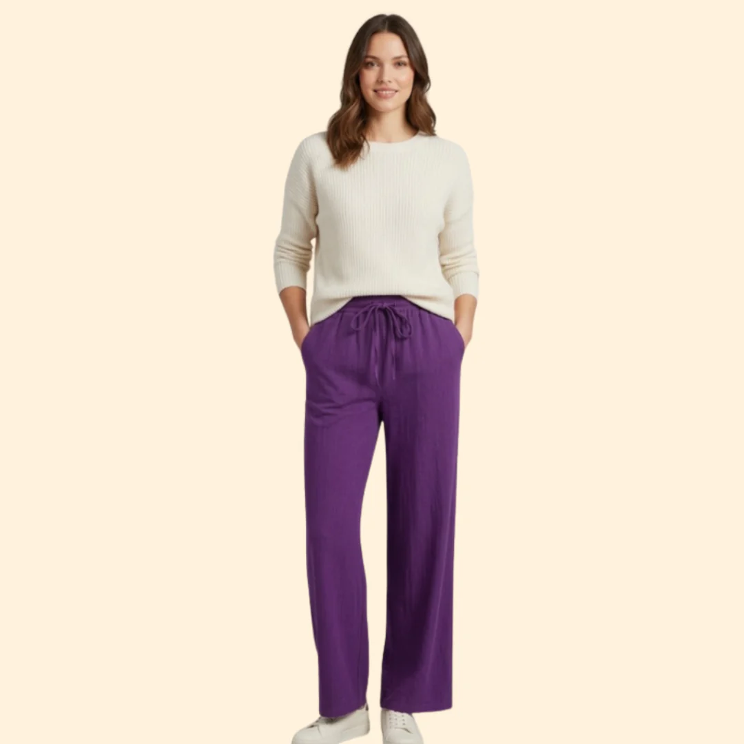 Women’s Wide Leg Pants with Adjustable Waistband - Image 2