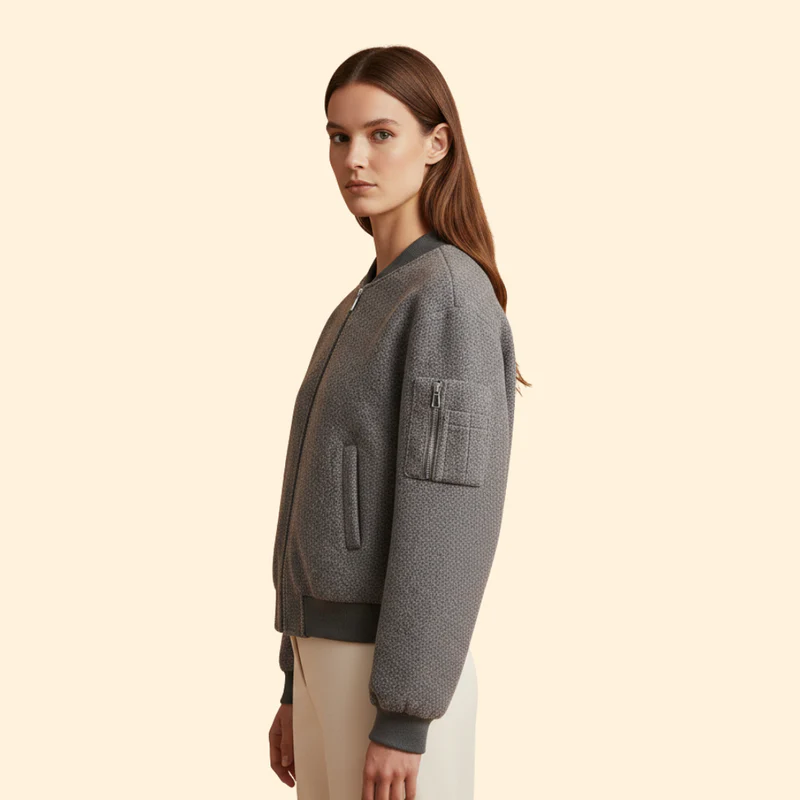 Women's Wool Blend Bomber Jacket - Image 3