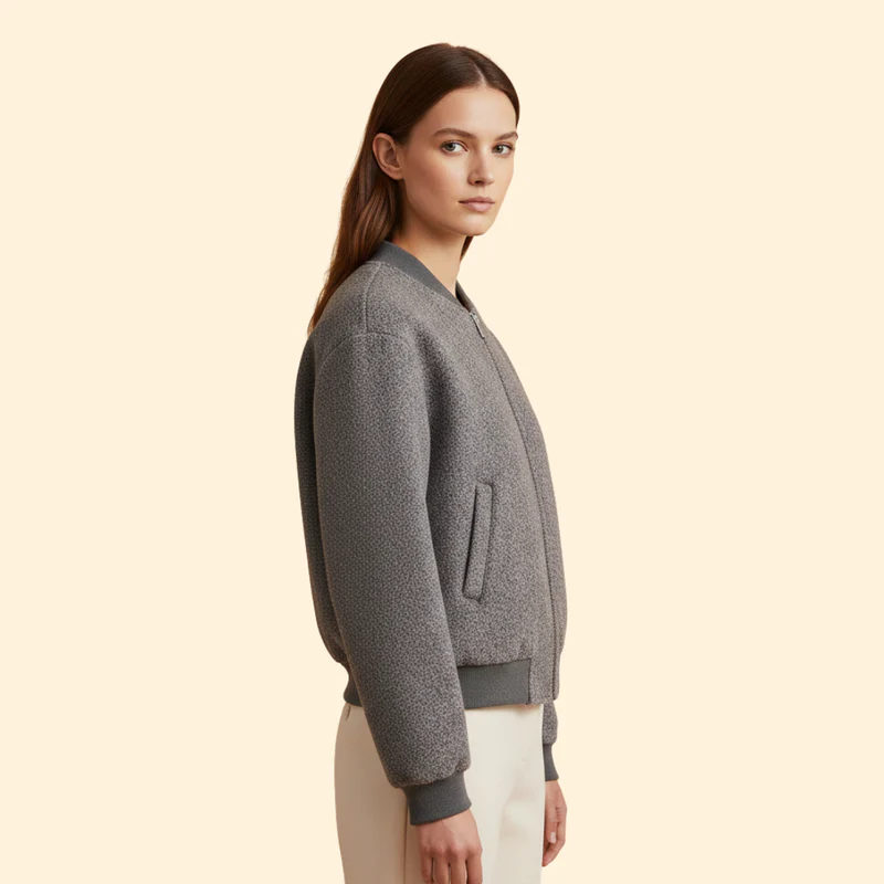 Women's Wool Blend Bomber Jacket - Image 4