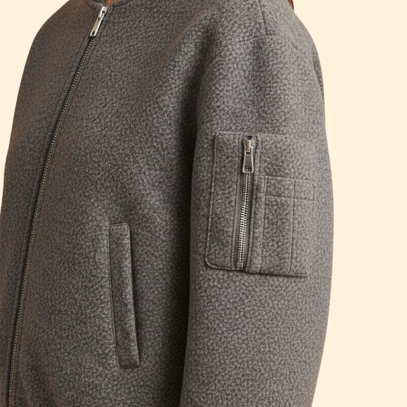 Women's Wool Blend Bomber Jacket - Image 6