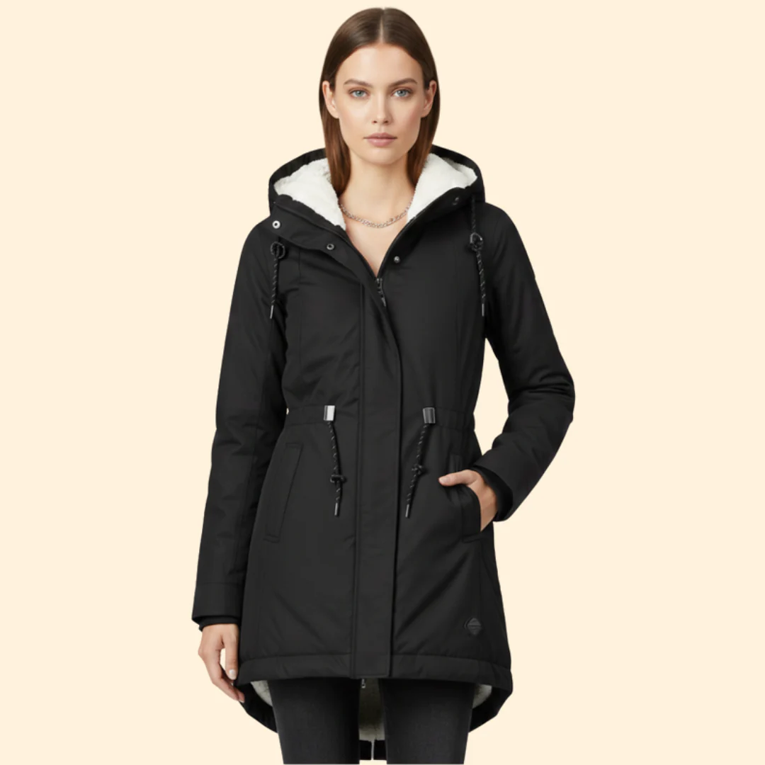 Women’s Zip Coat with Sherpa Lined Hood - Image 2