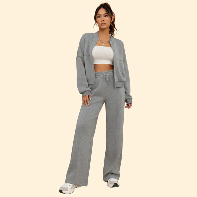 Women’s Zip-Up Bomber Jacket and Jogger Set - Image 9