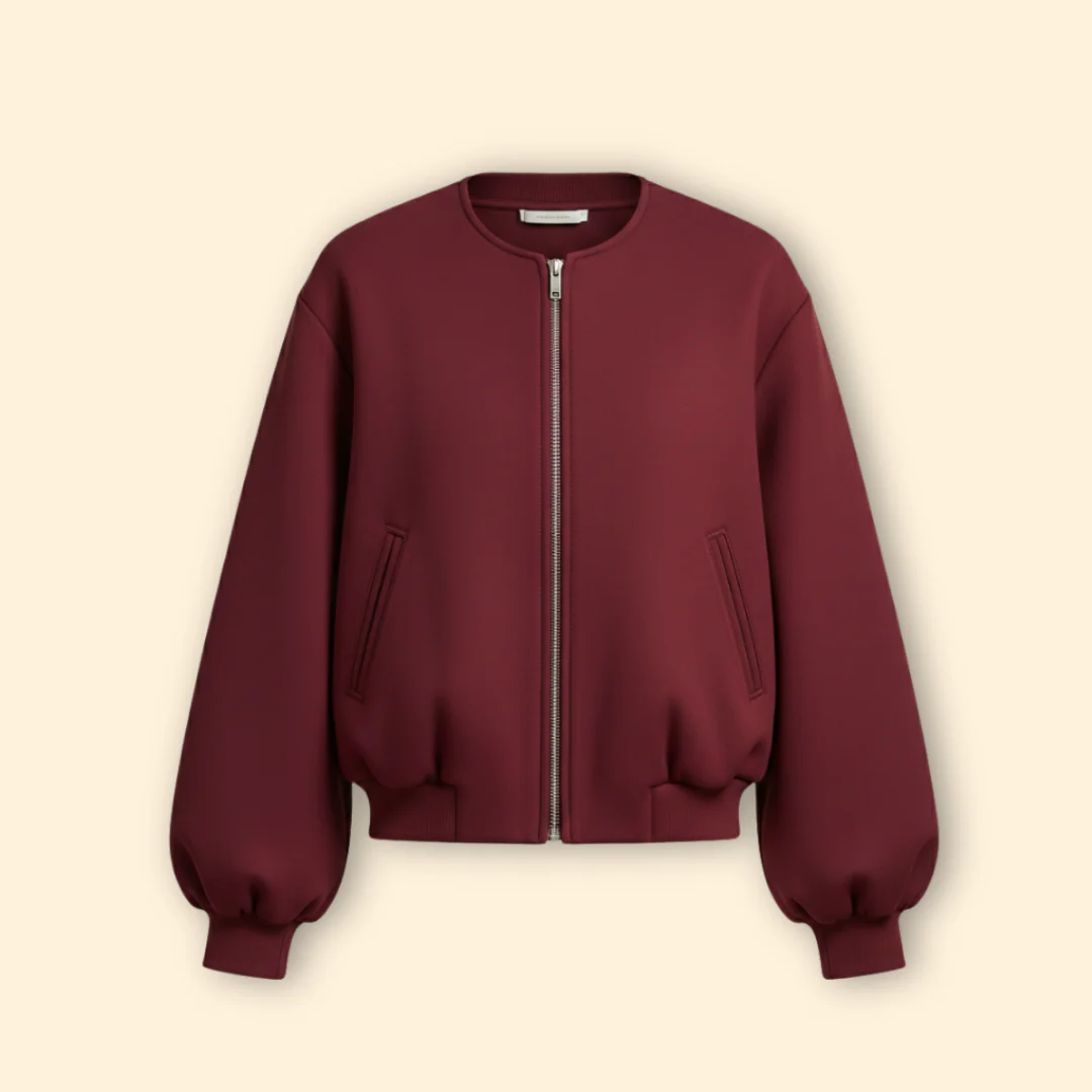 Women’s Zip-Up Bomber Jacket with Balloon Sleeves
