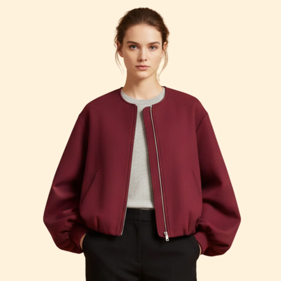 Women’s Zip-Up Bomber Jacket with Balloon Sleeves - Image 2