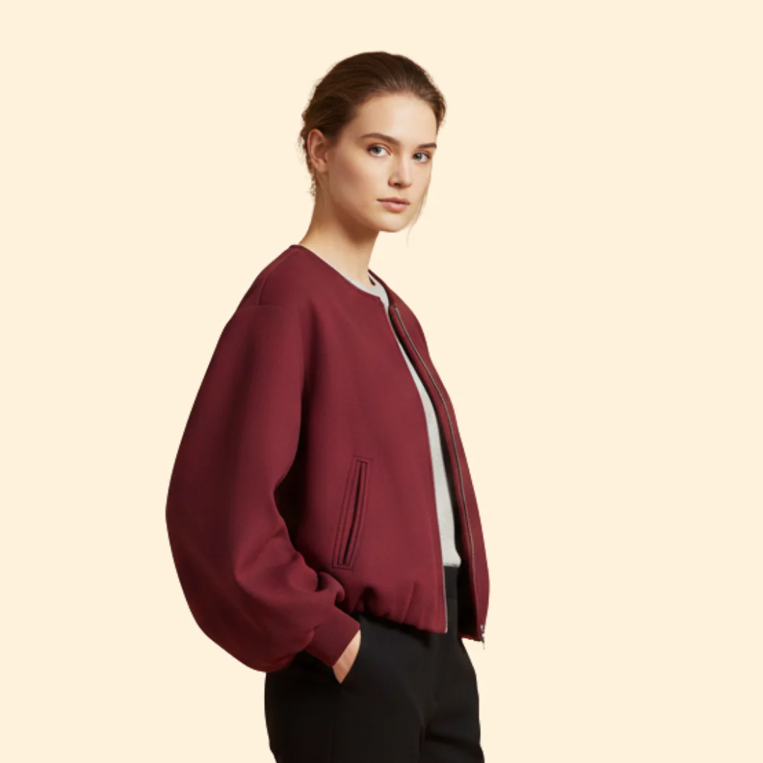 Women’s Zip-Up Bomber Jacket with Balloon Sleeves - Image 3