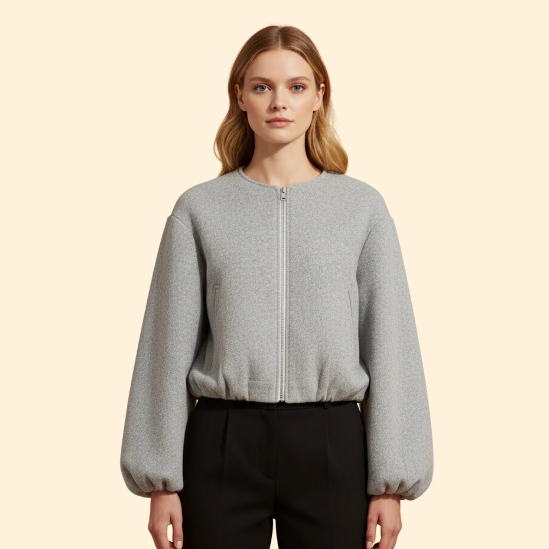 Women’s Zip-Up Bomber Jacket with Balloon Sleeves - Image 7