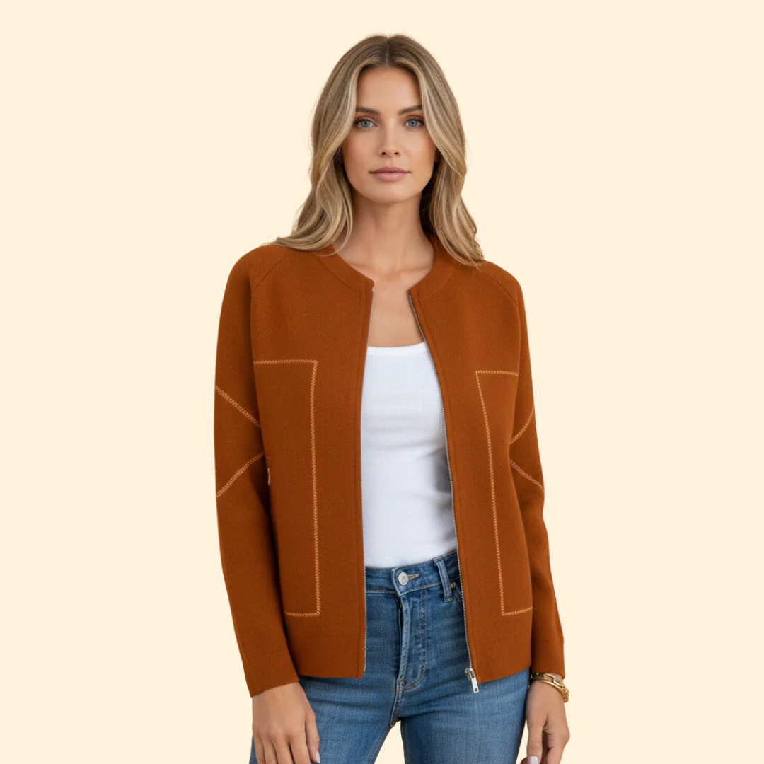 Women’s Zip-Up Bomber Jacket with Contrast Stitching - Image 10