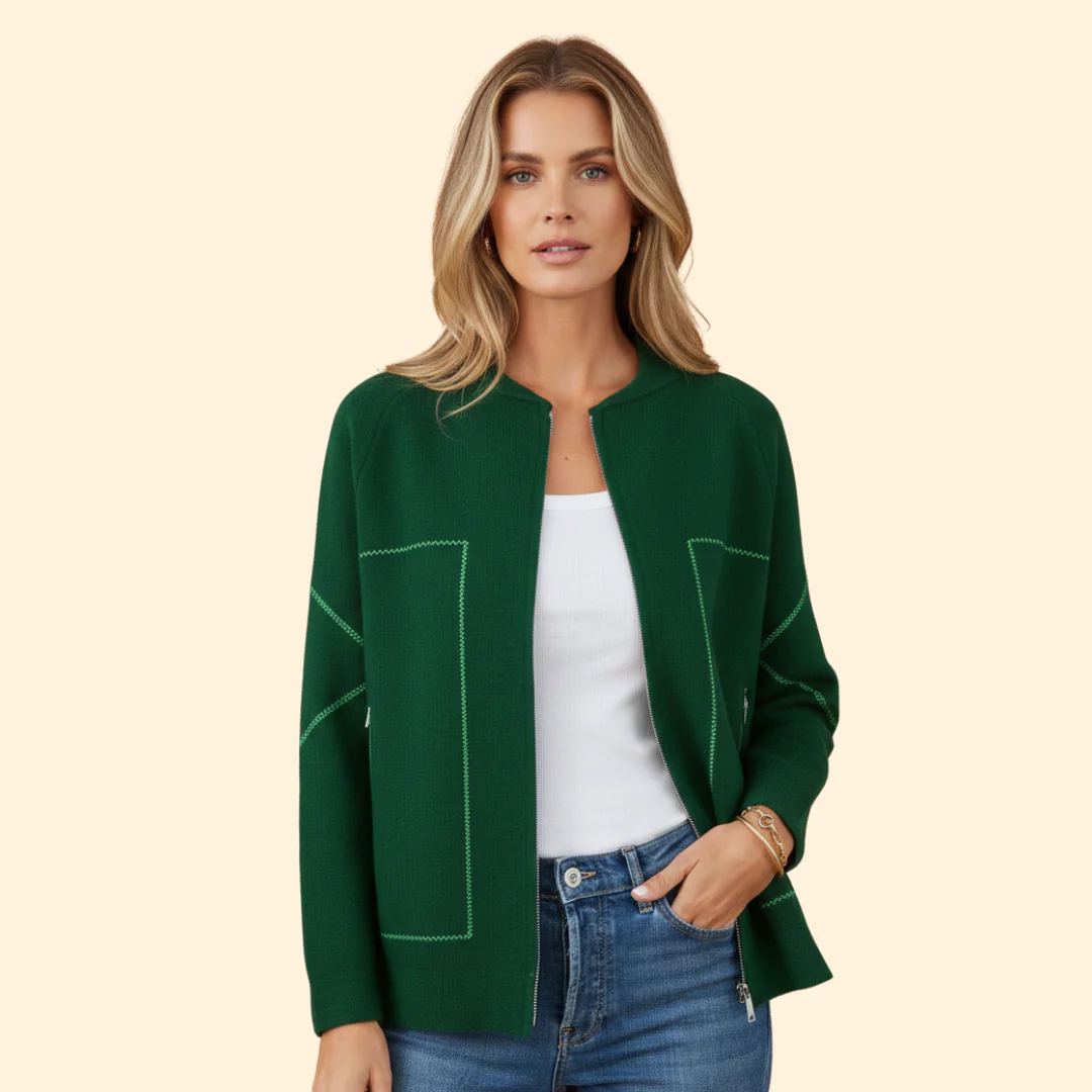 Women’s Zip-Up Bomber Jacket with Contrast Stitching - Image 11