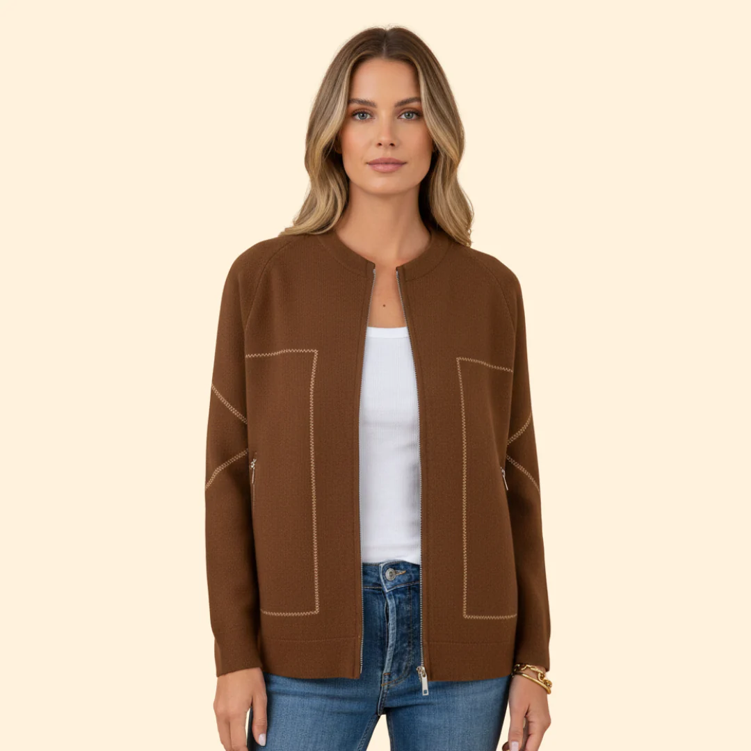 Women’s Zip-Up Bomber Jacket with Contrast Stitching - Image 12