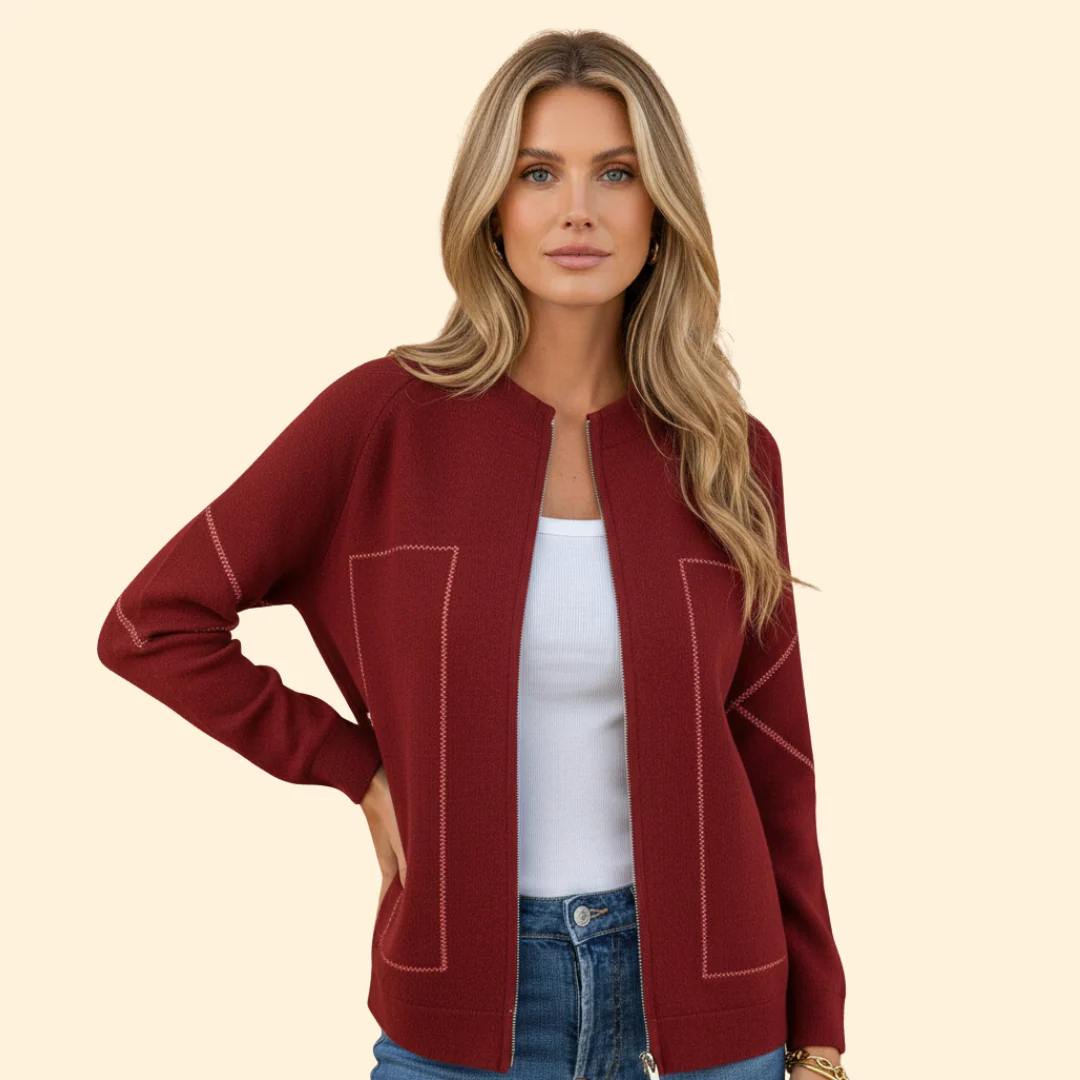 Women’s Zip-Up Bomber Jacket with Contrast Stitching - Image 2