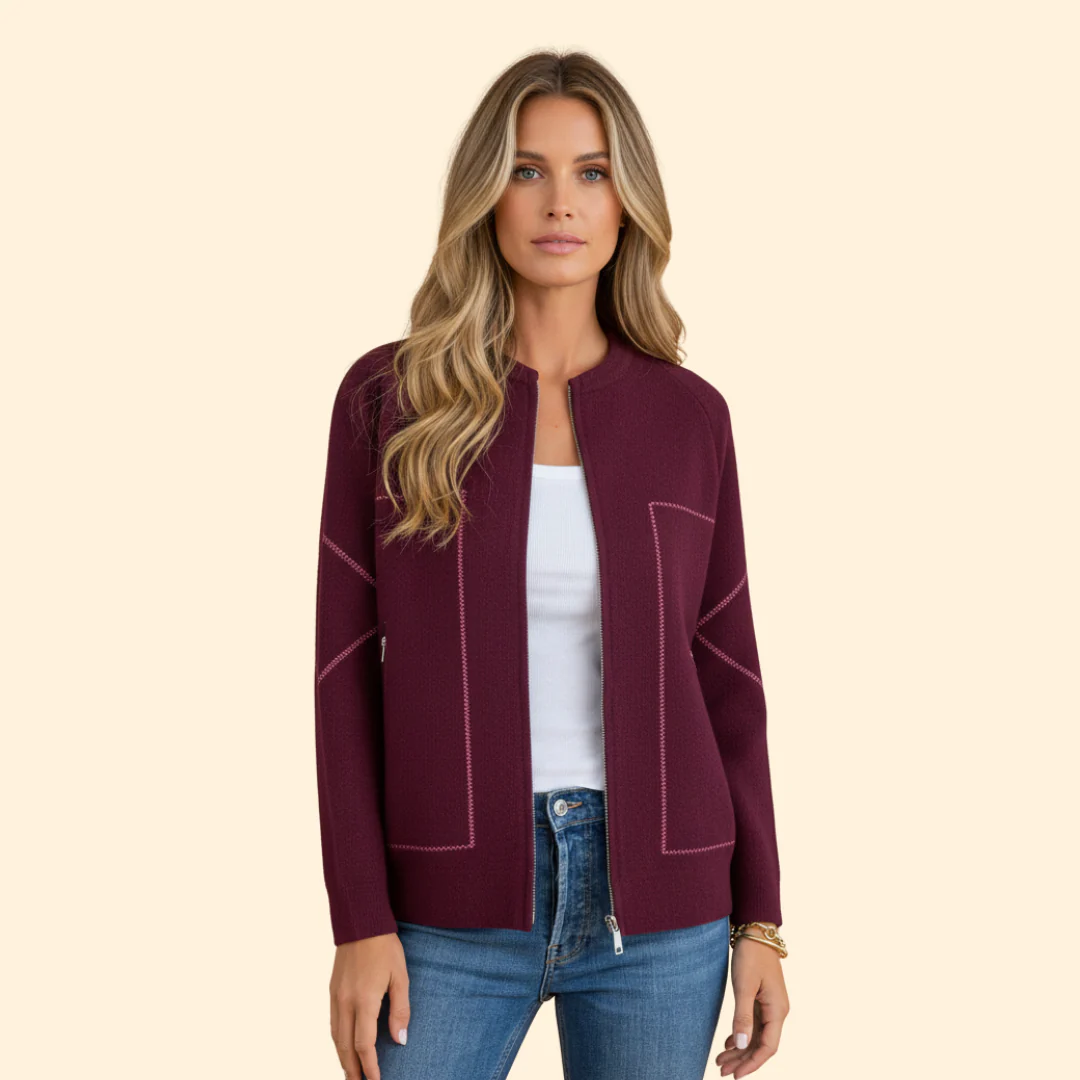 Women’s Zip-Up Bomber Jacket with Contrast Stitching - Image 7