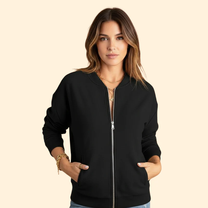 Women’s Zip-Up Bomber Jacket with Long Sleeves - Image 10