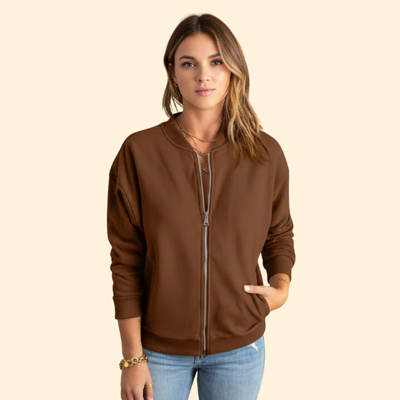Women’s Zip-Up Bomber Jacket with Long Sleeves - Image 2