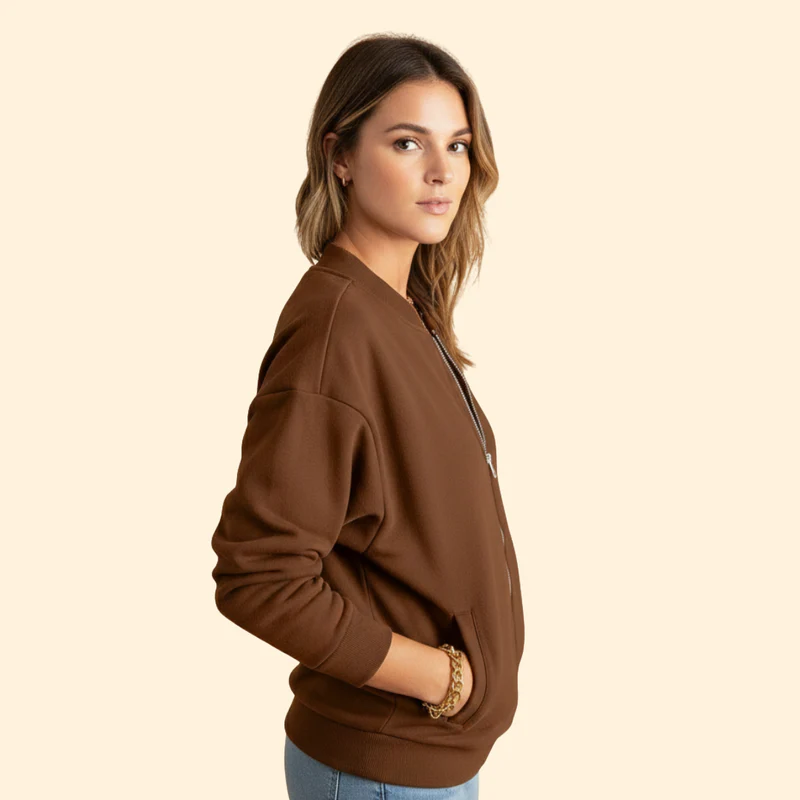 Women’s Zip-Up Bomber Jacket with Long Sleeves - Image 3