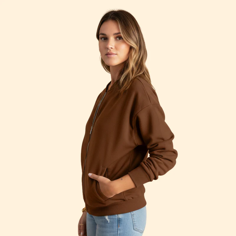 Women’s Zip-Up Bomber Jacket with Long Sleeves - Image 5