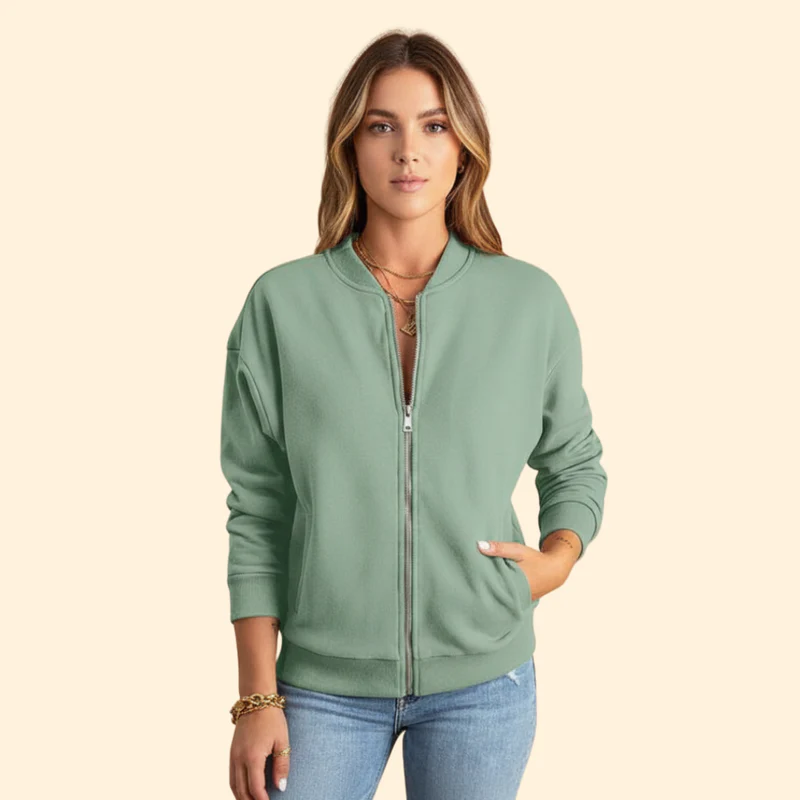 Women’s Zip-Up Bomber Jacket with Long Sleeves - Image 6