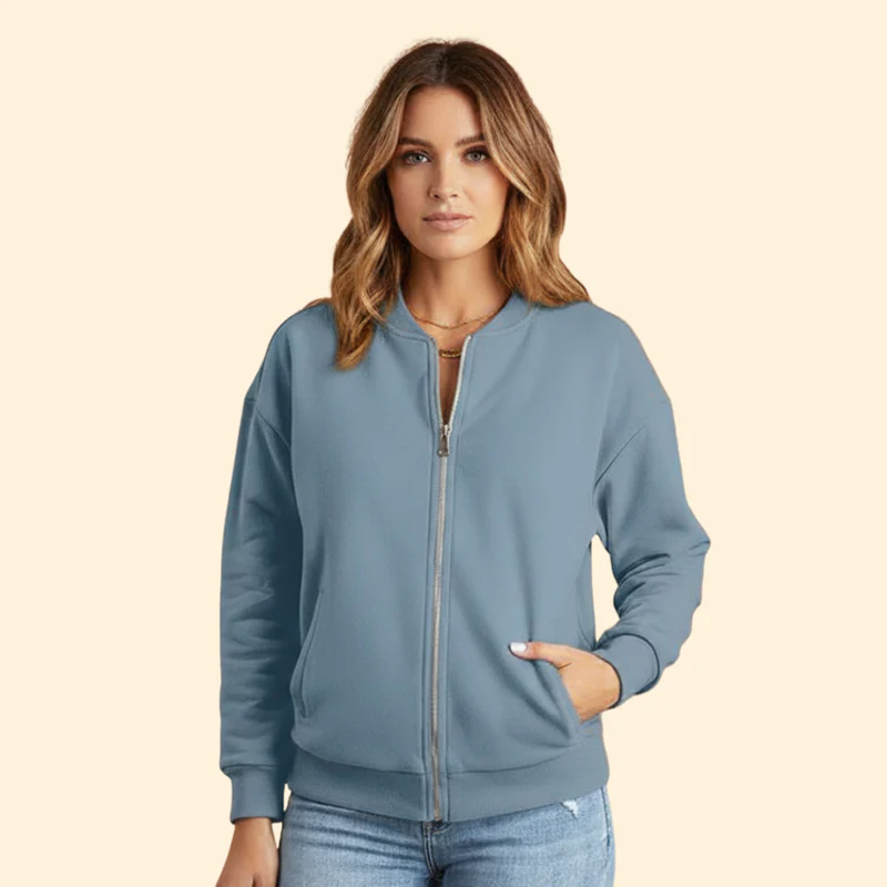 Women’s Zip-Up Bomber Jacket with Long Sleeves - Image 7