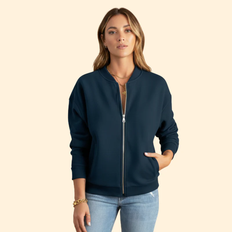 Women’s Zip-Up Bomber Jacket with Long Sleeves - Image 9